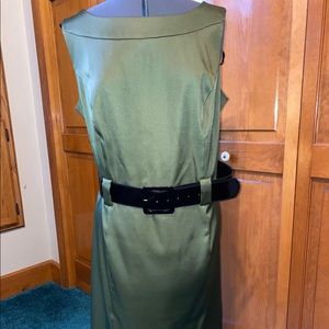 Green satin dress with belt. Size 14W